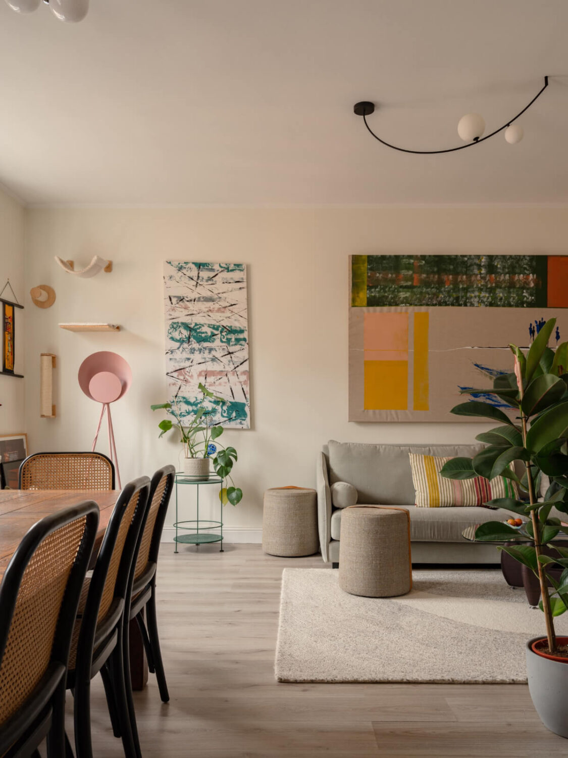 A Pink and Orange Bedroom in a Light Stockholm Apartment 4 open plan living space pale yellow walls