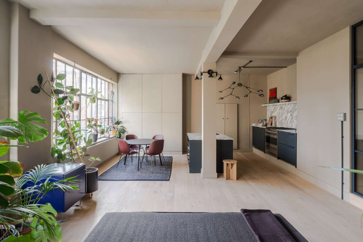 Soft-Colored Contemporary Interiors in a Warehouse Apartment 6 open plan living space warehouse apartment