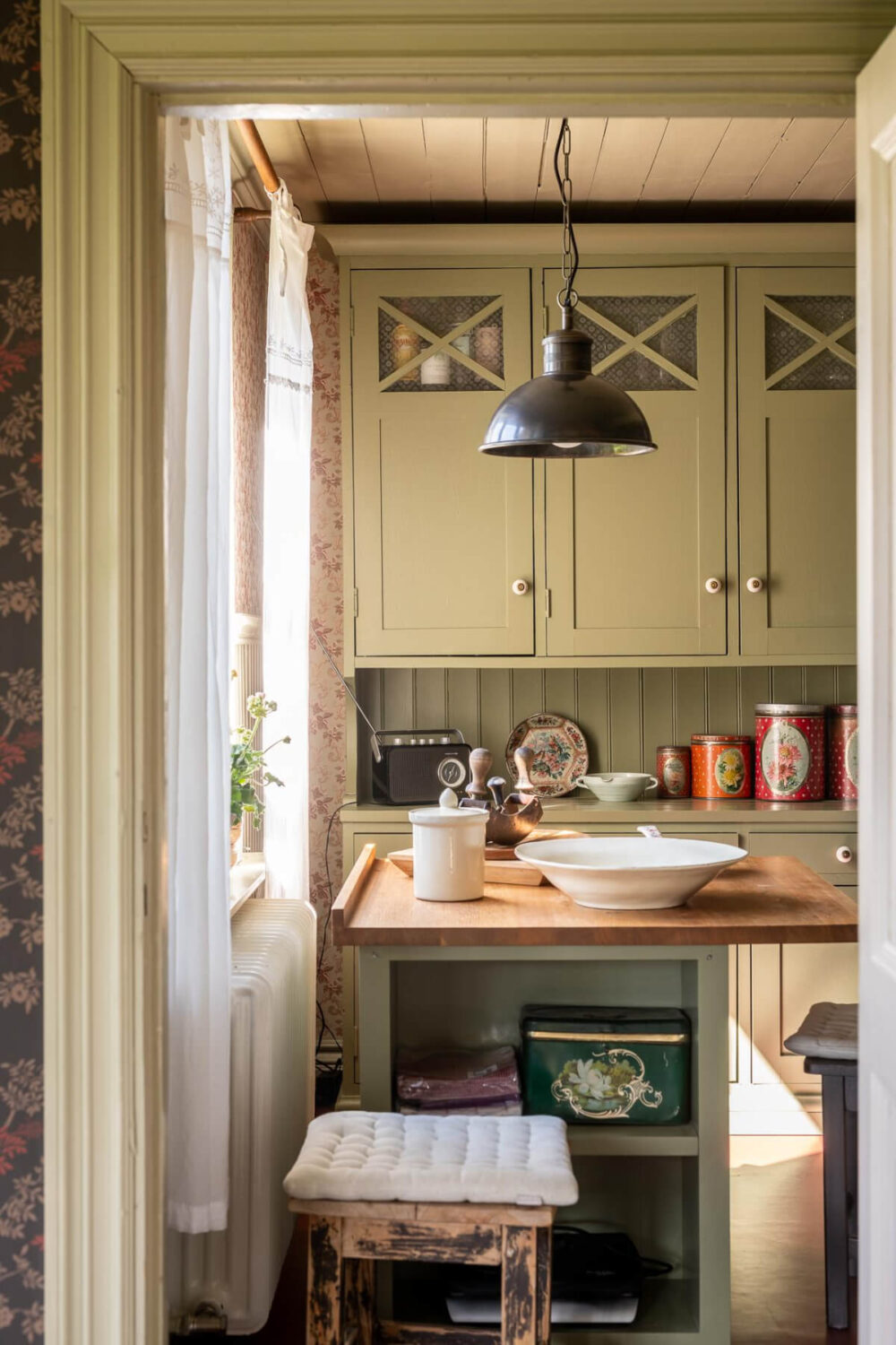 A Beautiful Historic Swedish Country House with Wallpapers 6 peek into kitchen