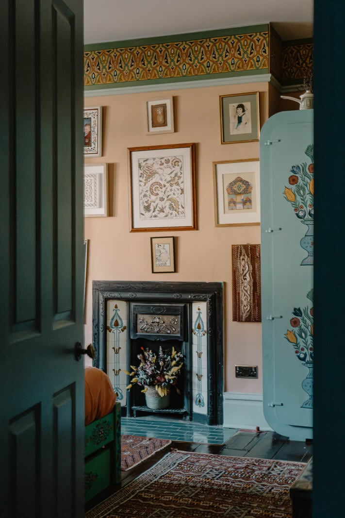 Moroccan-Inspired Designs in a Unique Artist Family Home in London 21 pink bedroom decorative paintwork