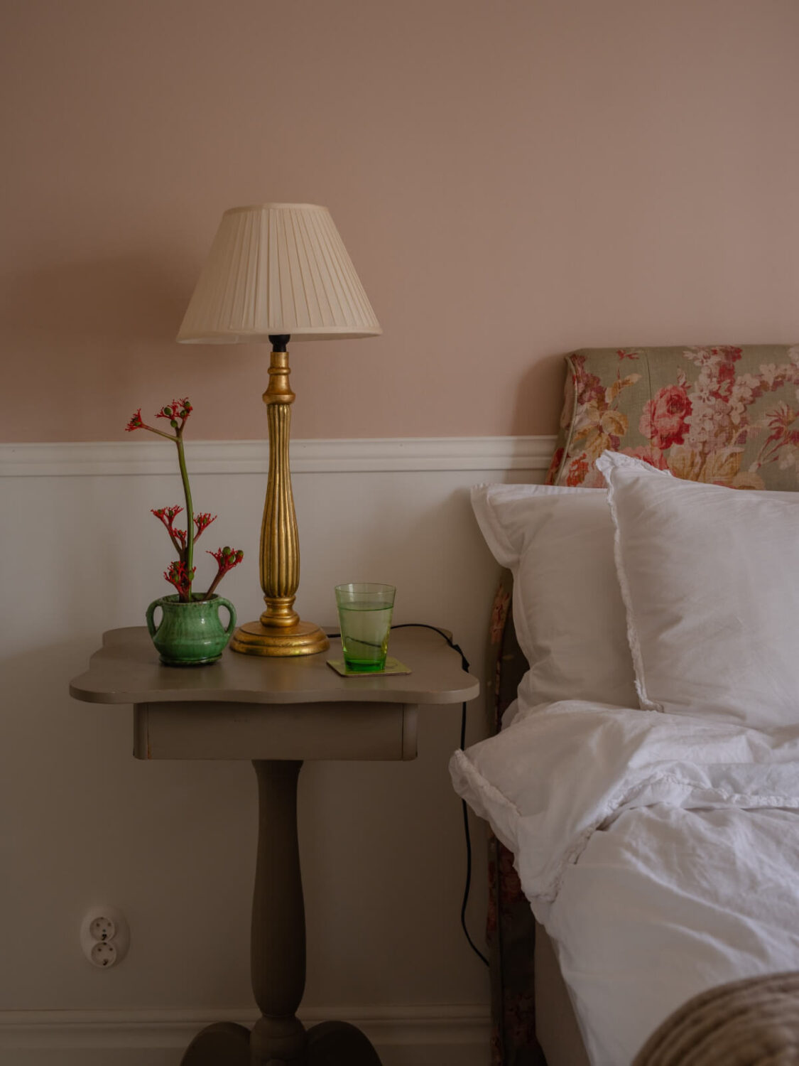 A Romantic Countryside Villa North of Stockholm 21 pink bedroom floral headboard