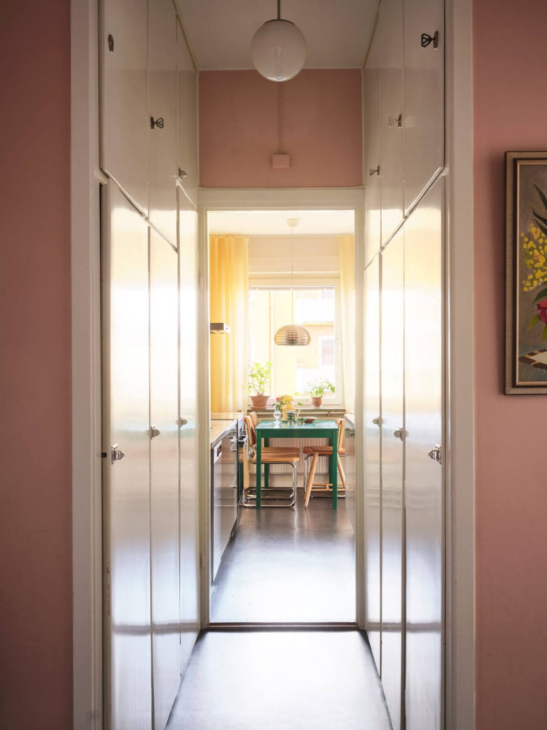 A Light Corner Apartment with Yellow Color Accents 19 pink hall built-in wardrobes