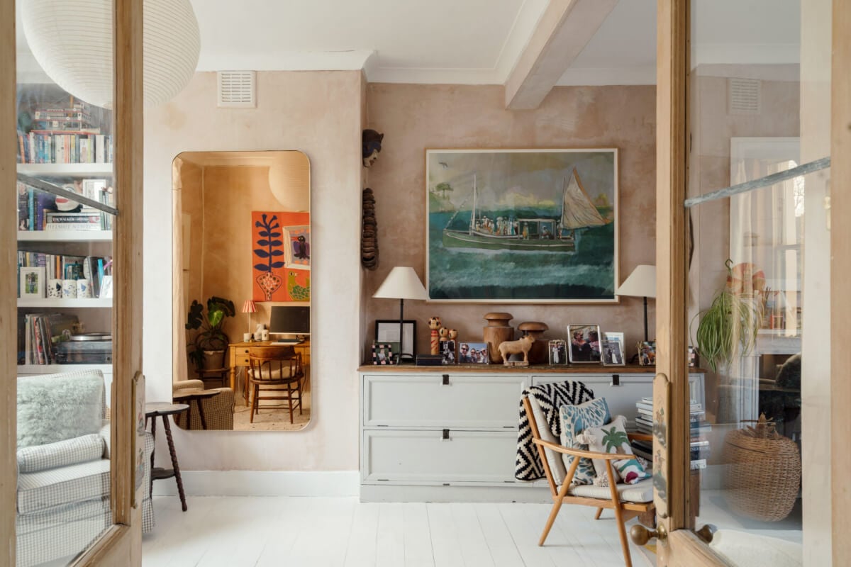 A Bright Victorian House with Plaster Walls and Blue Rooms 4 plaster walls living room white floorboards