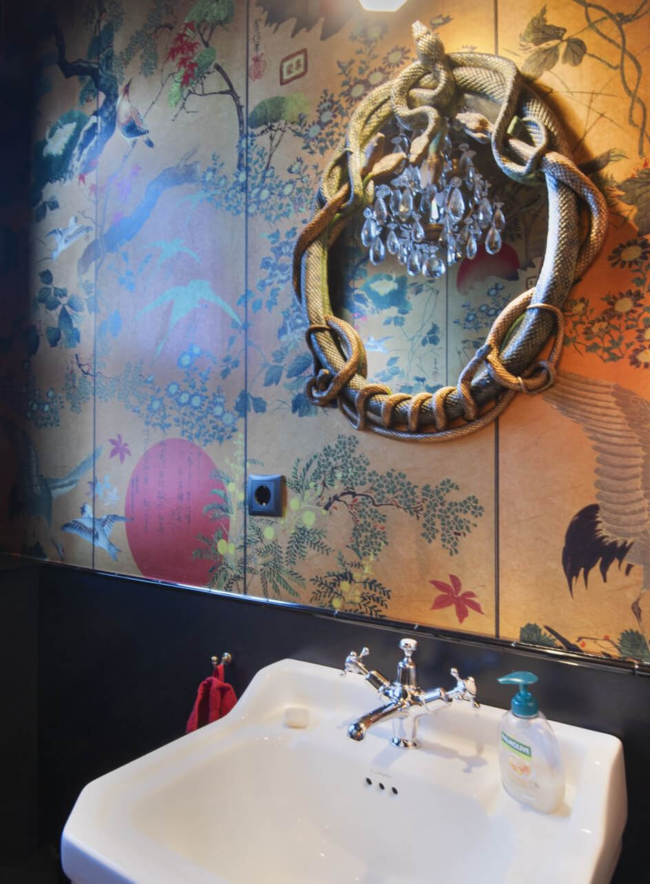 English Manor Style Interiors in a New Swedish Home with Lake Views 19 powder room detail