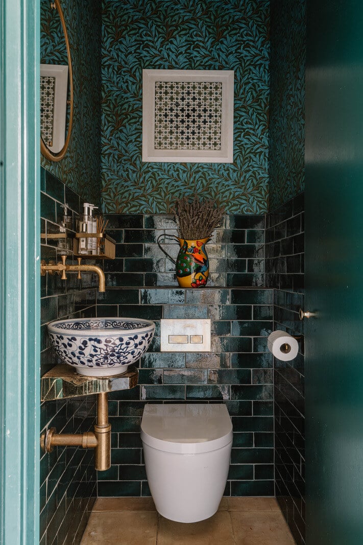 Best of 2025: Bathrooms 3 powder room green tiles painted sink