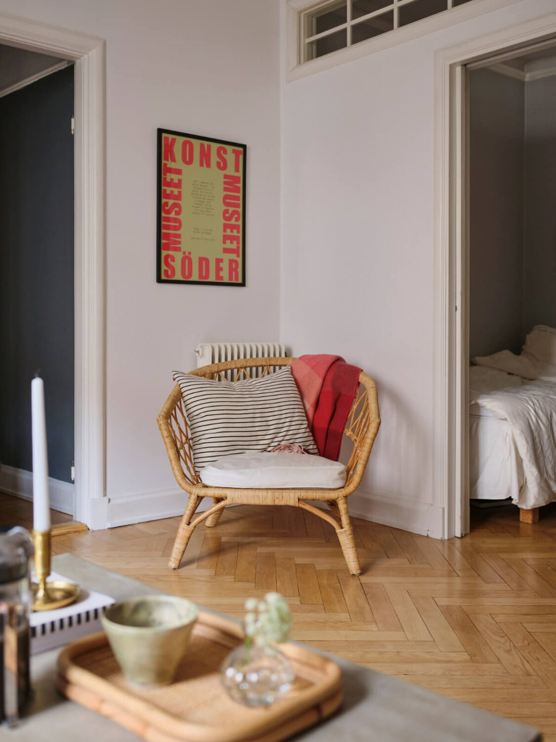 A Small Apartment with an Industrial Stainless Steel Kitchen 6 rattan chair