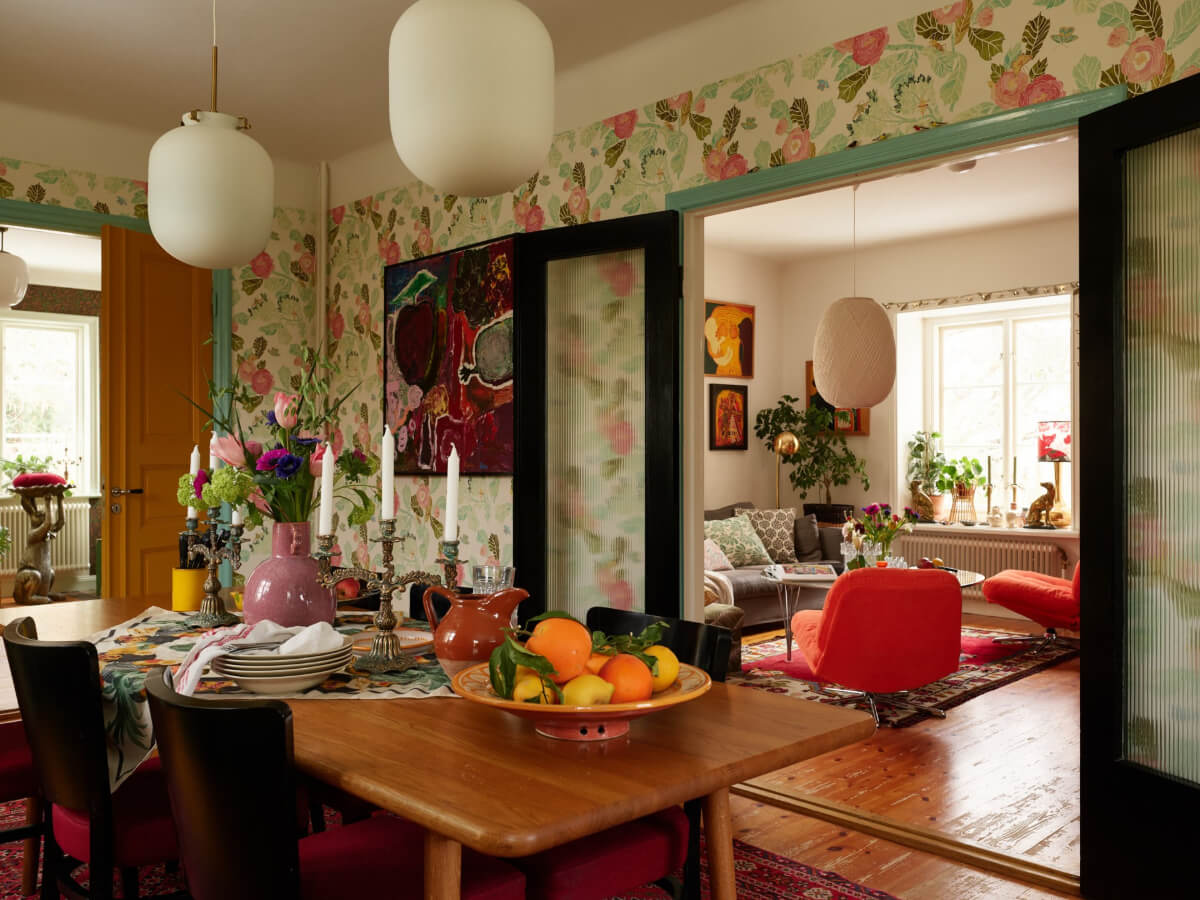 Colorful Interiors in a Wonderful Early 20th Century Swedish Villa 12 reeded-glass-doors-to-living-room
