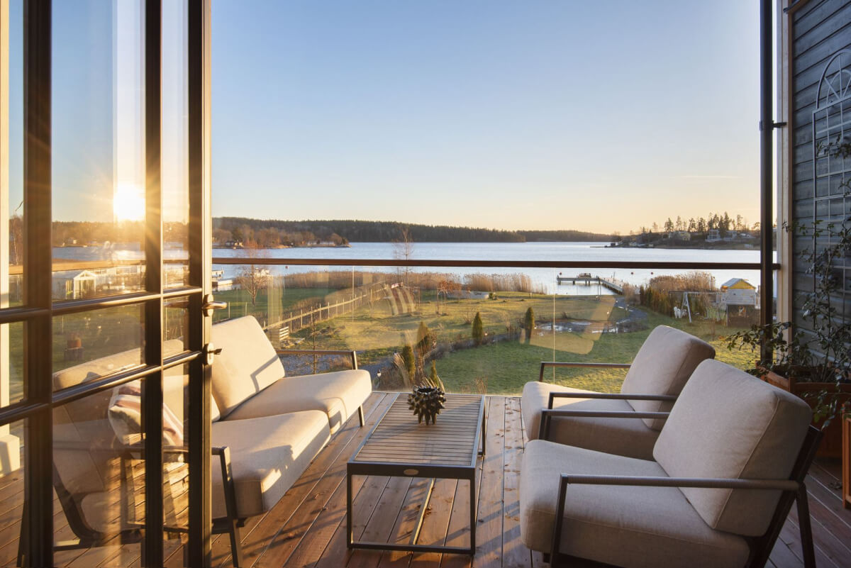 English Manor Style Interiors in a New Swedish Home with Lake Views 4 roof terrace