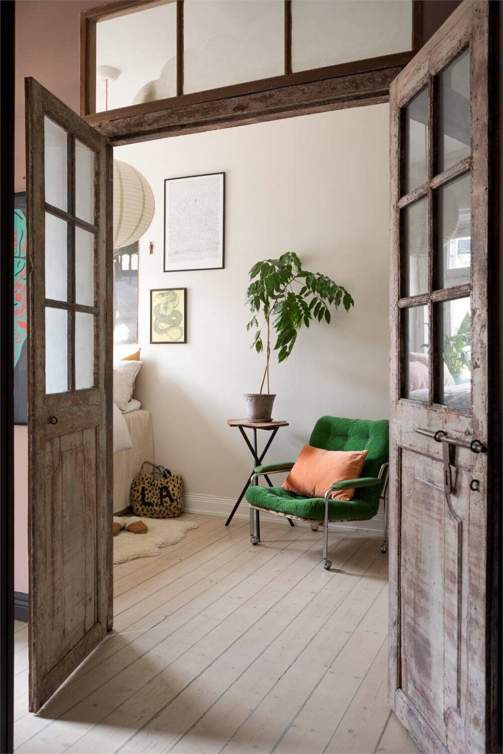 A Colorful Family Attic Apartment in Stockholm 35 rustic double wooden doors