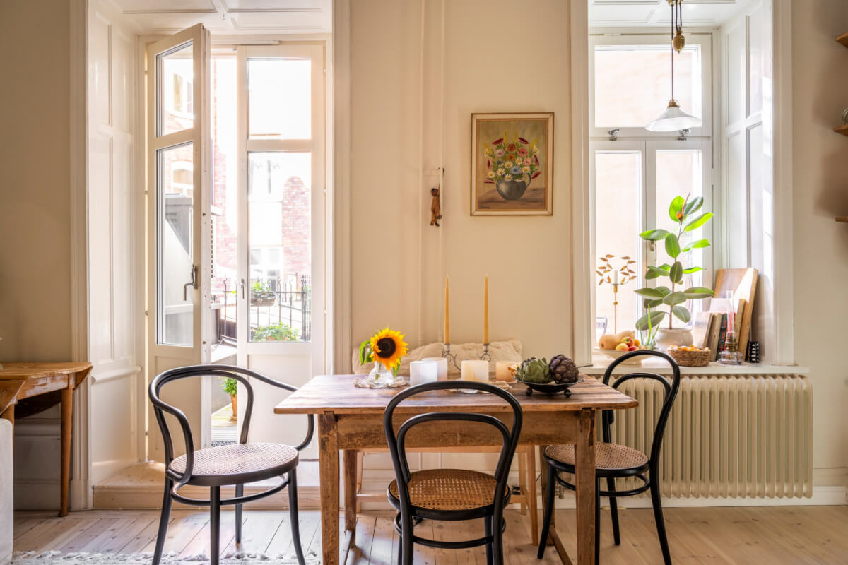 A Cozy Small Apartment with Period Features and Lots of Storage 6 rustic wooden dining table