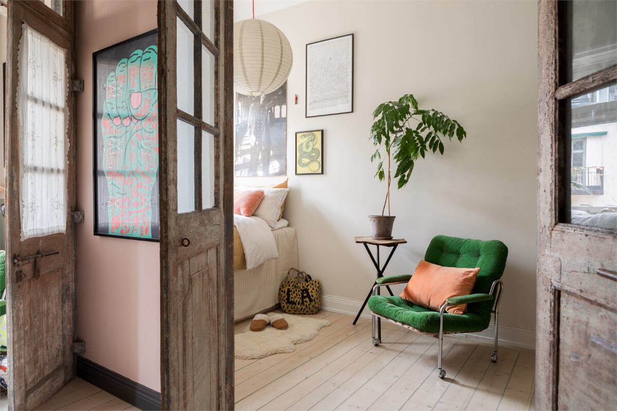 A Colorful Family Attic Apartment in Stockholm 36 rustic wooden doors