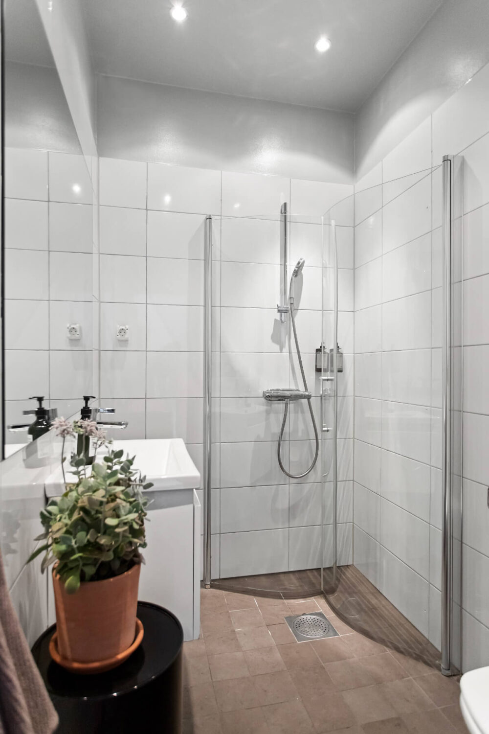A Gray Studio Apartment with an Industrial Room Divider 16 simple white and gray bathroom