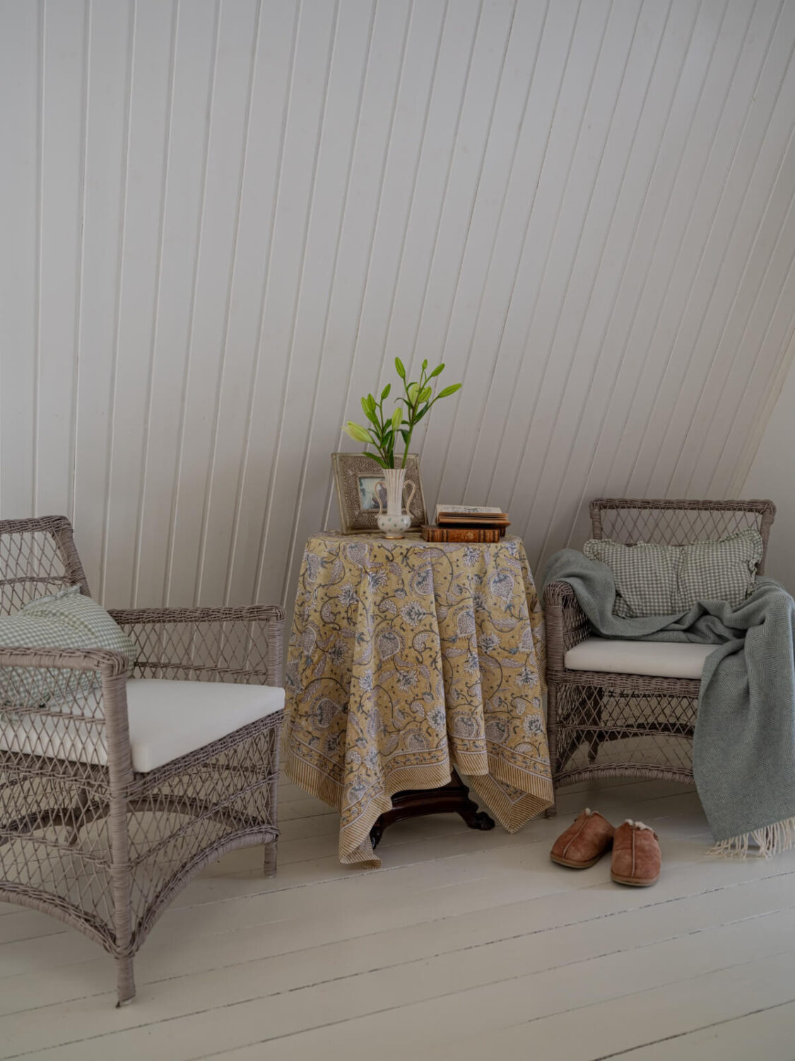 A Romantic Countryside Villa North of Stockholm 17 sitting area slanted ceiling