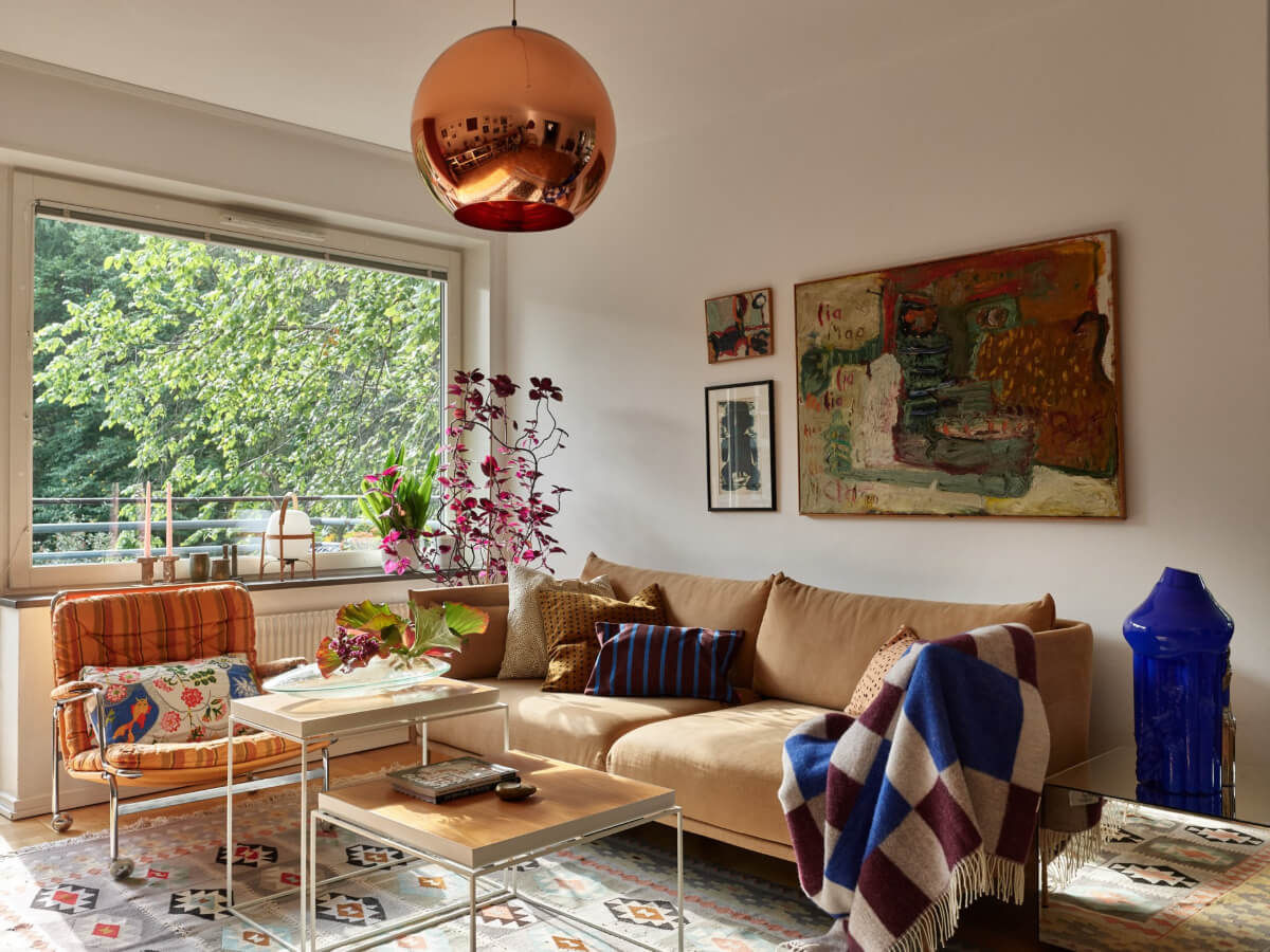 A Lovely Color Palette in a Midcentury Apartment in Sweden 2 sitting room midcentury apartment