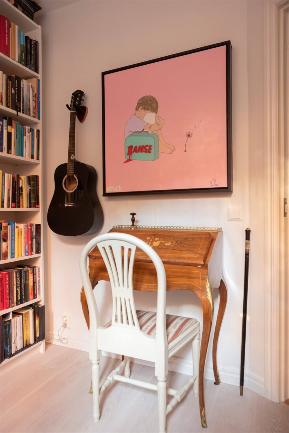 A Colorful Basement Duplex Apartment in Stockholm 8 small antique desk