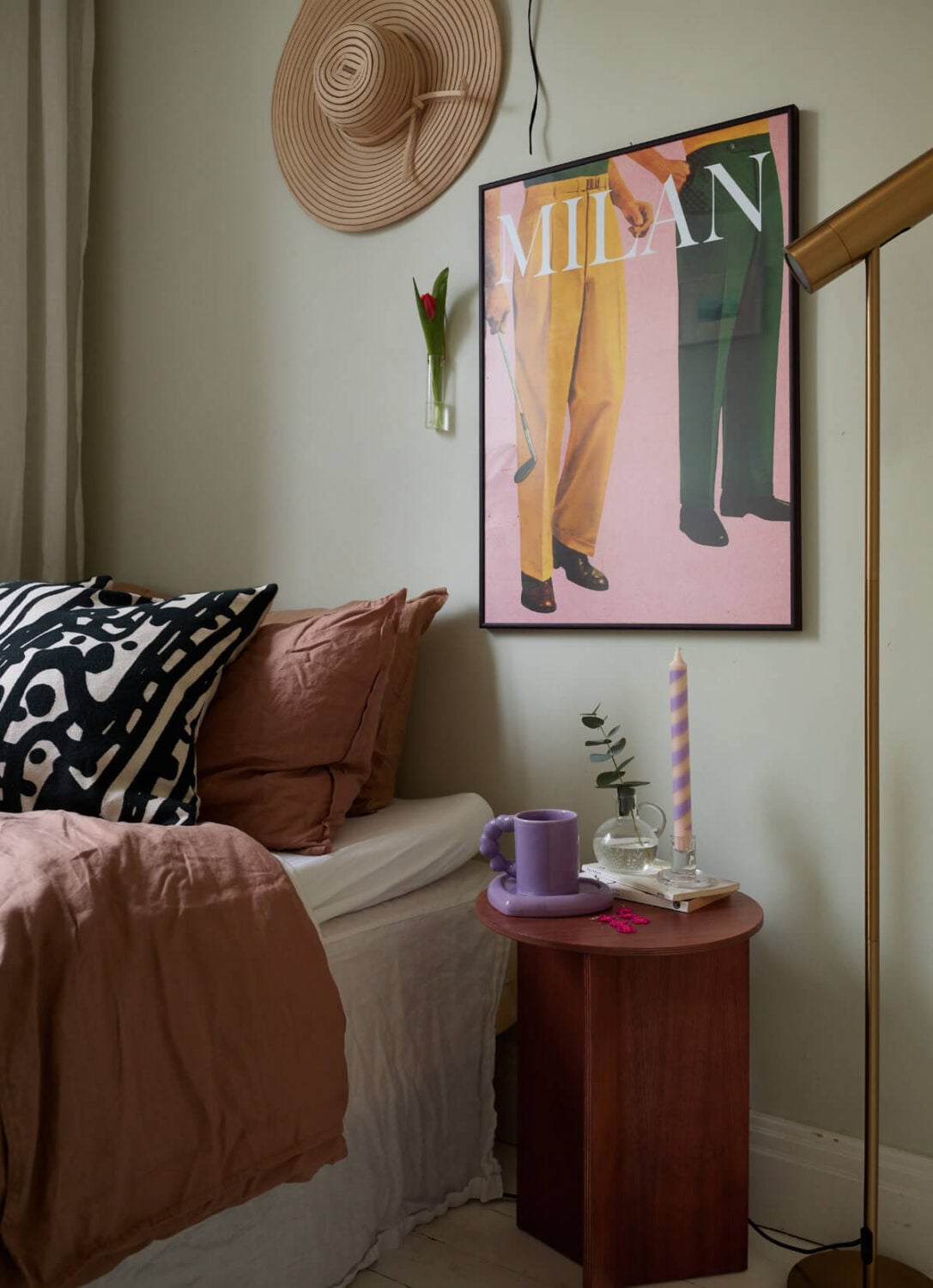 A Charming Small Apartment with a Fresh White Kitchen 16 small bedroom wooden nightstand