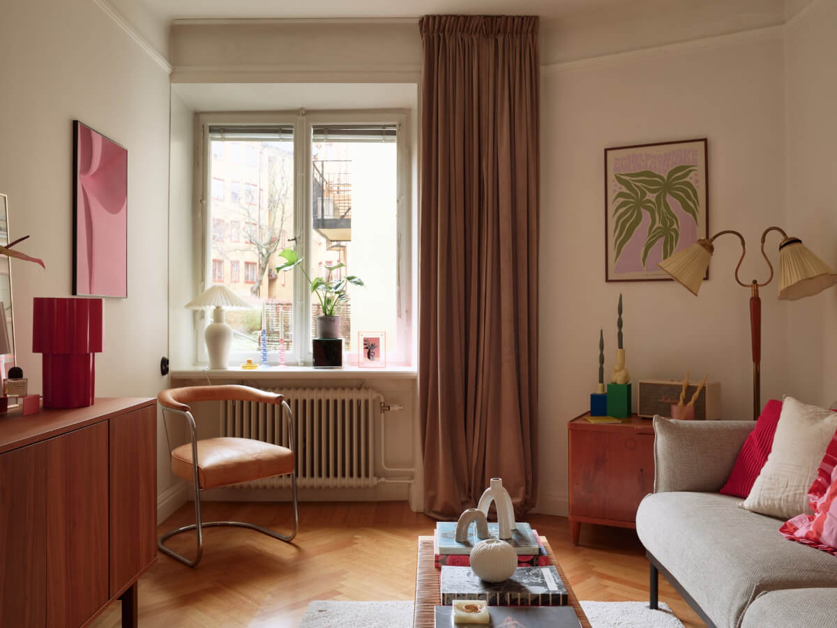 A Charming Small Apartment with a Fresh White Kitchen 2 small living room parquet floor
