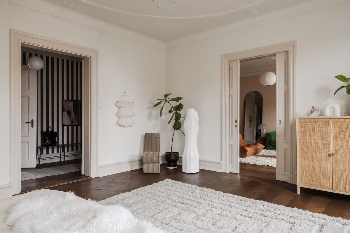 Grand Rooms and Period Features in a Malmö Apartment 19 spacious bedroom herringbone parquet floor