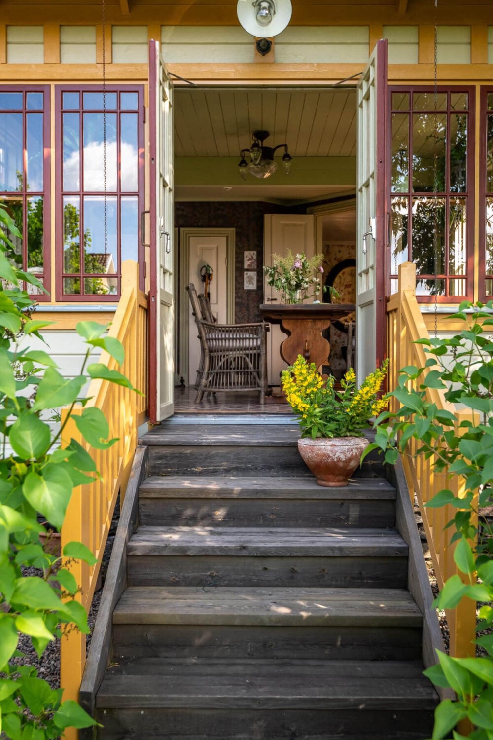 A Beautiful Historic Swedish Country House with Wallpapers 15 stairs into garden room