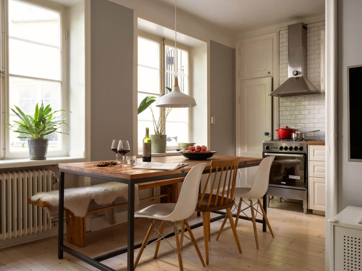 A Charming One-Bedroom Apartment in a 1920s Building 11 steel table wooden top