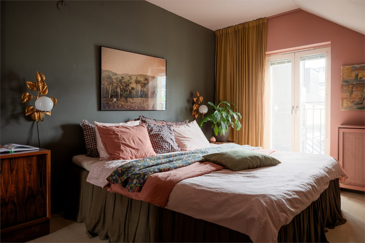 A Colorful Family Attic Apartment in Stockholm 24 two tone attic bedroom