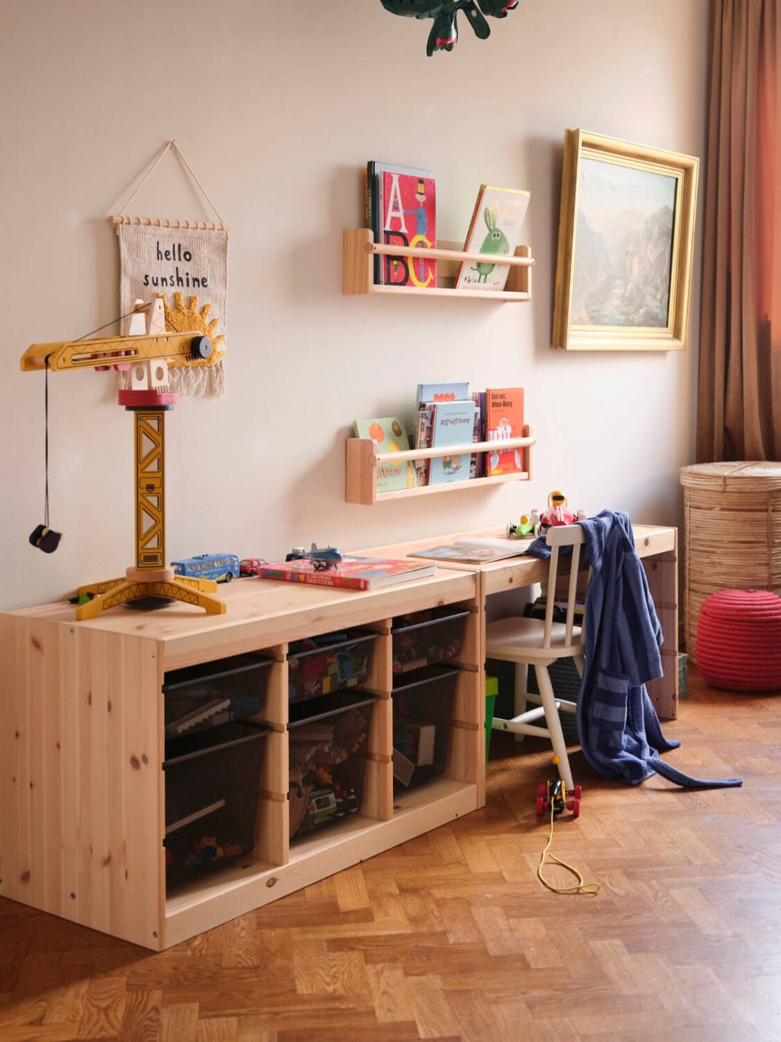 A Light Corner Apartment with Yellow Color Accents 23 wooden desk with storage