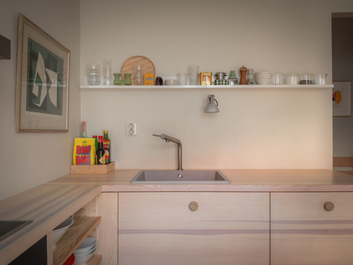 A Design Apartment in an Early 20th Century Building 13 wooden kitchen with shelf