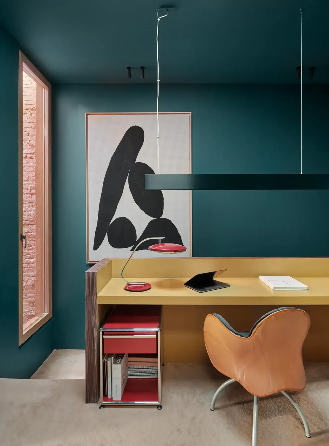 Colorful Contemporary Interiors in a 1930s Spanish House 9 yellow built in desk Colorful Contemporary Interiors in a 1930s Spanish House