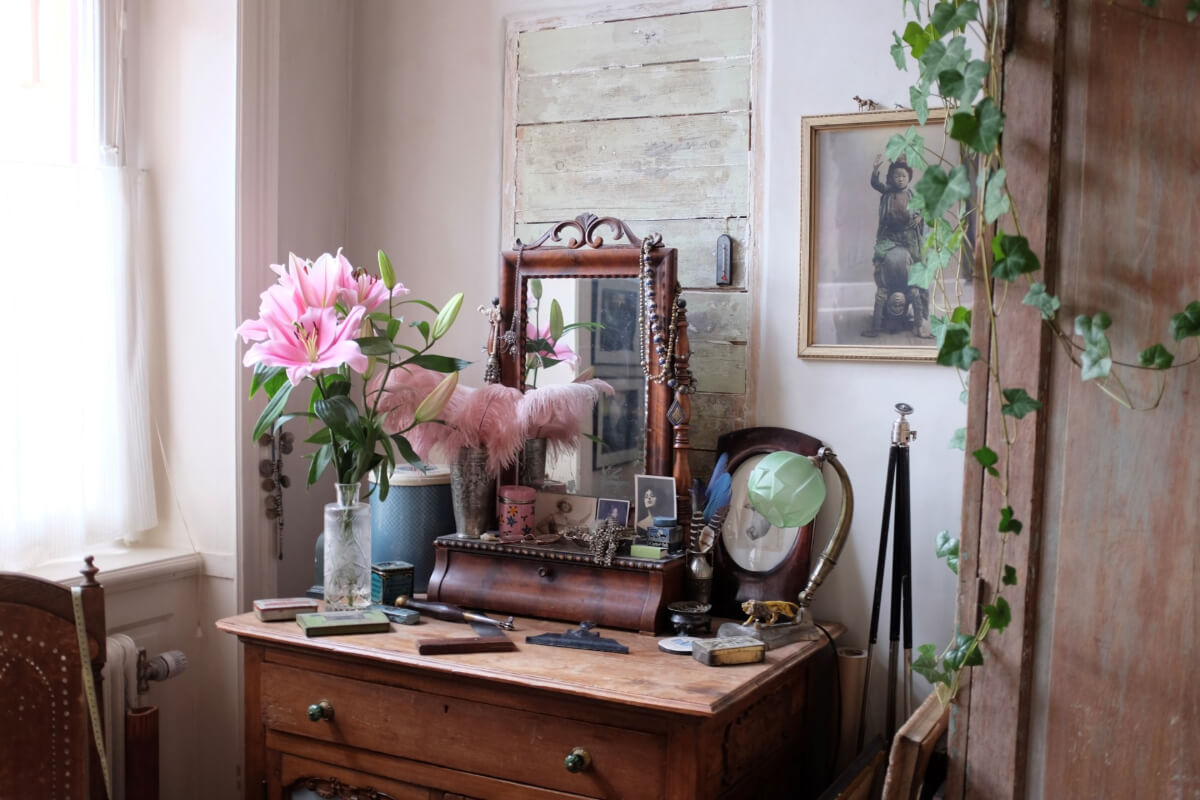 Time Has Stood Still in This Stockholm Studio Apartment 6 antique vanity table