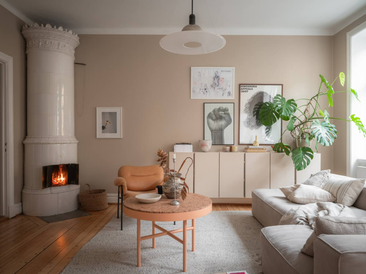 A Calm Color Palette in a Charming Swedish Apartment 7 beige living room ivar cabinets