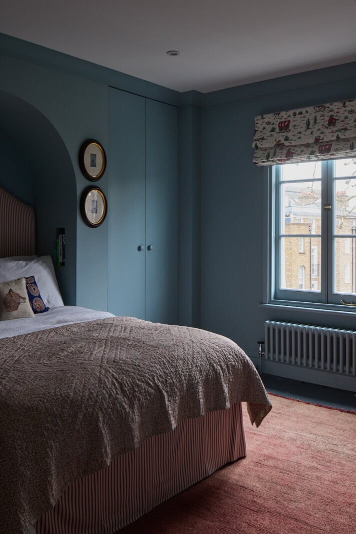 An Early Victorian House with a Unique Barrel-Vaulted Artist's Studio 19 blue bedroom arched niche built-in wardrobe