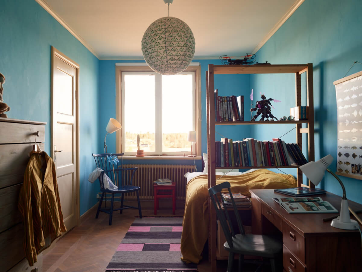 A Grand Family Home in a Former Swedish Doctor's Villa 34 blue bedroom