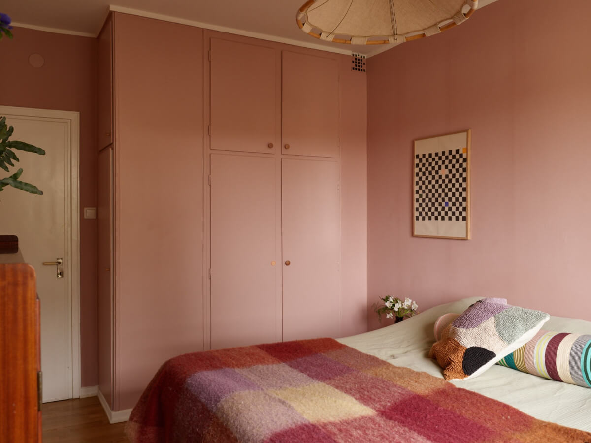 A Renovated 1940s Apartment with Colorful Bedrooms 21 built-in wardrobes pink bedroom