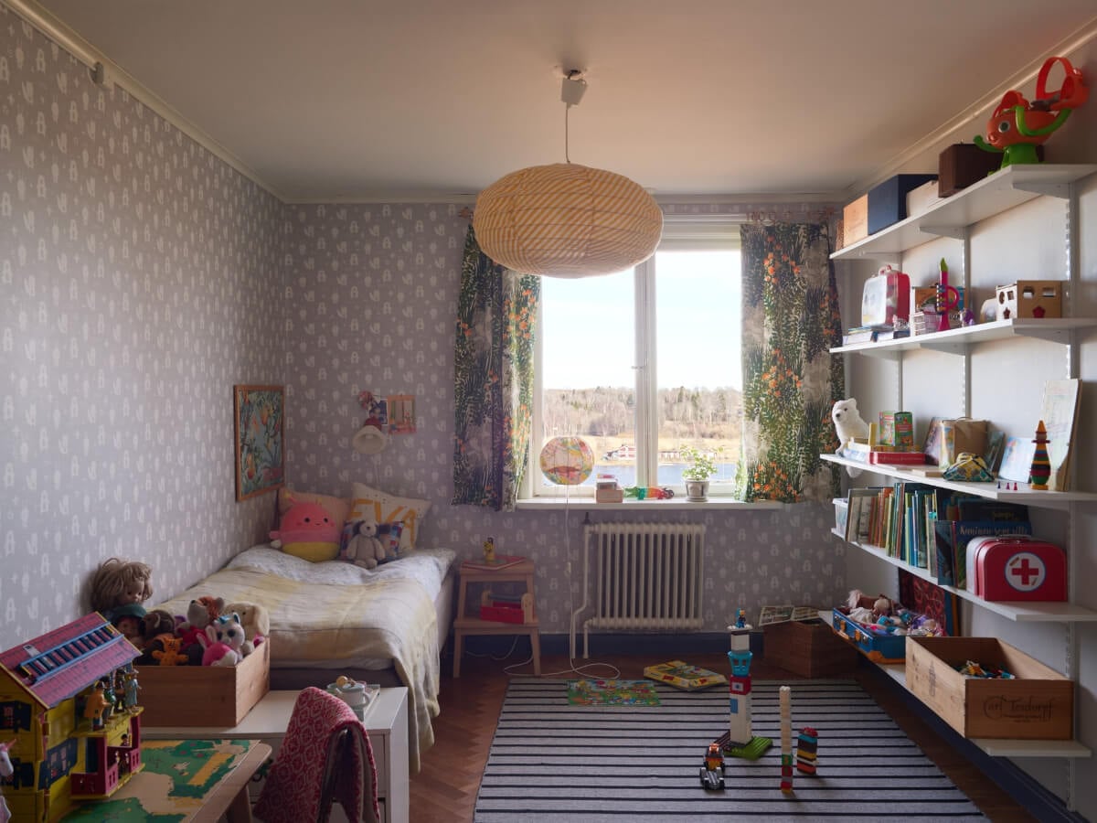 A Grand Family Home in a Former Swedish Doctor's Villa 37 childrens room with wallpaper