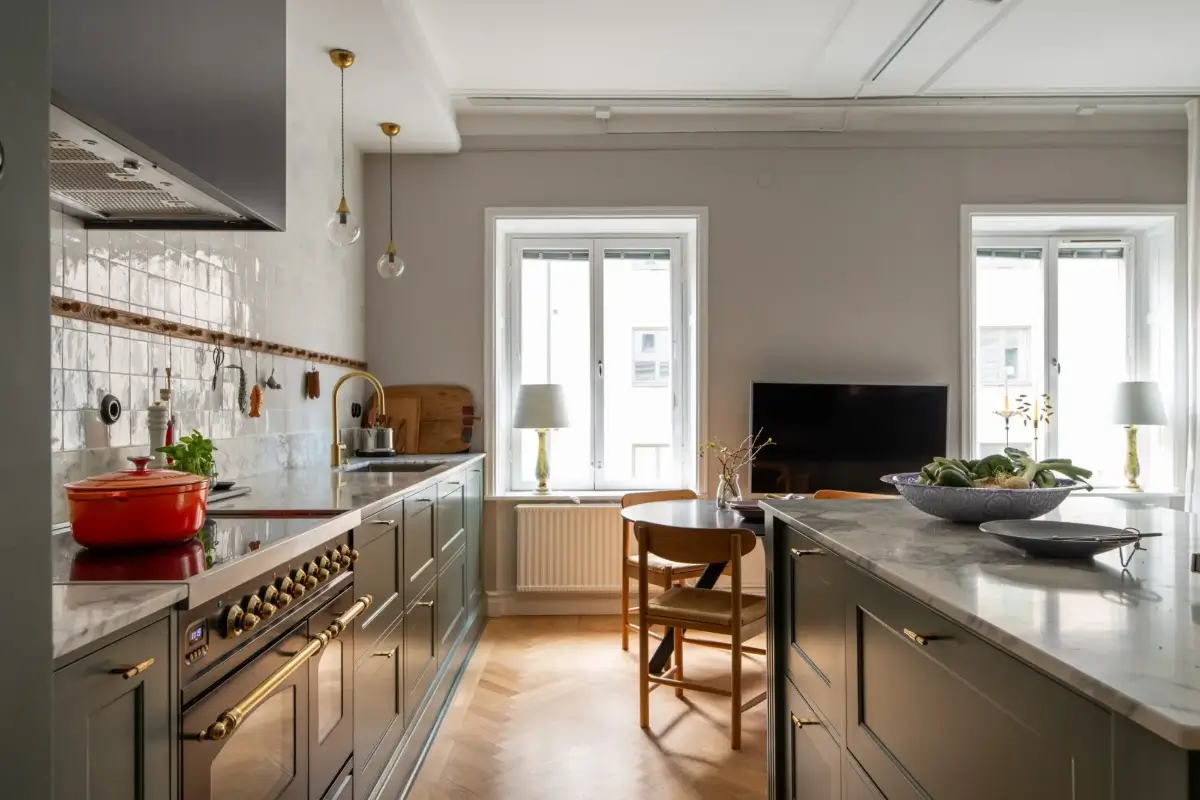 A Green Kitchen in a Classic Scandinavian Apartment 7 classic green kitchen zellige backsplash tiles