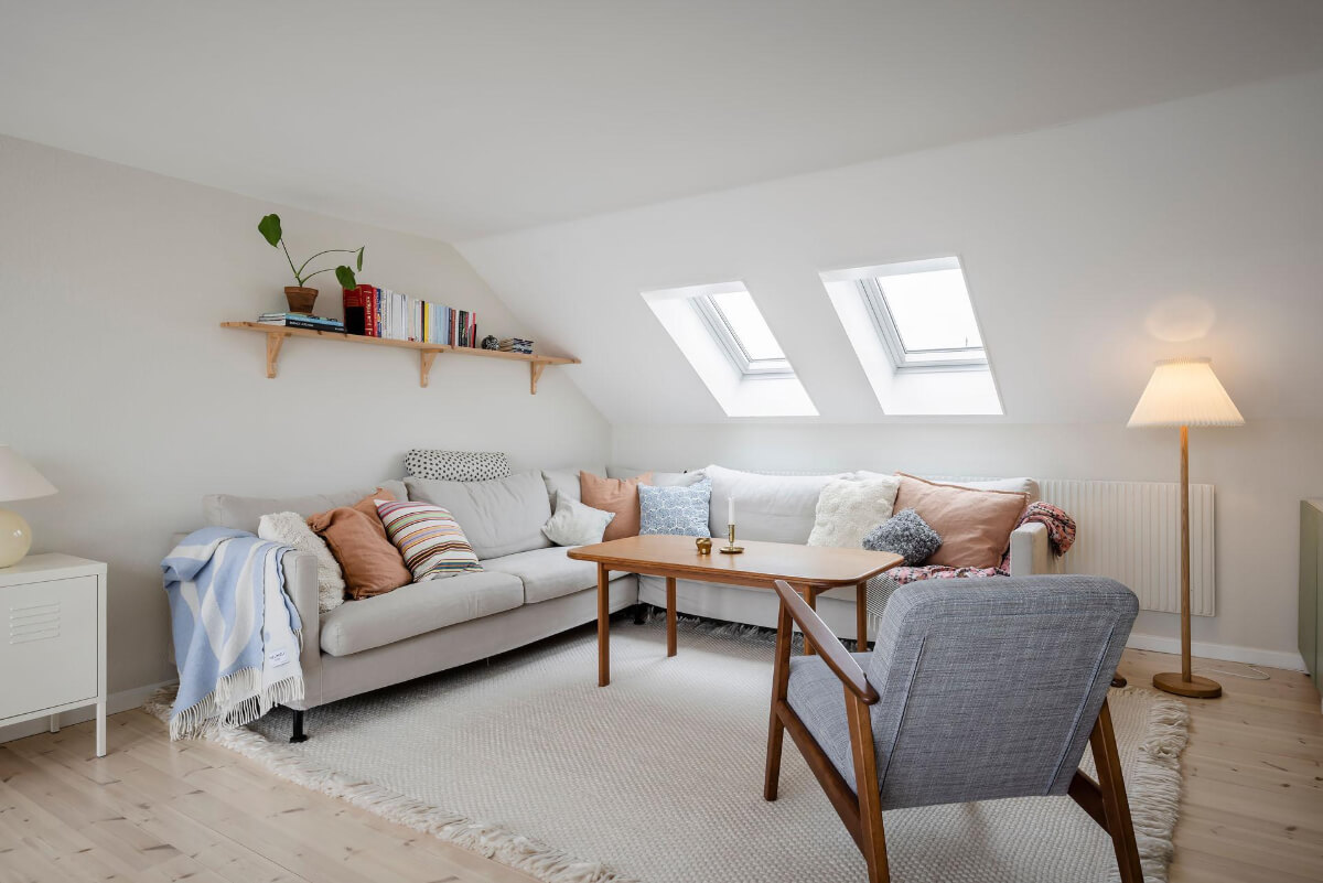 Timeless Charm and Contemporary Design in a 1930s Duplex Apartment 20 corner sofa wooden shelf