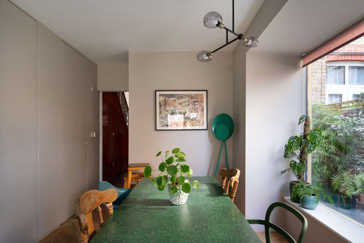 A Colorful Home with a Gold Extension in North London 9 dining room