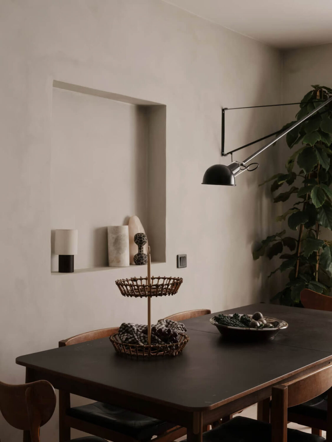 Limewash Walls in Muted Tones in a Swedish Apartment 6 dining table detail