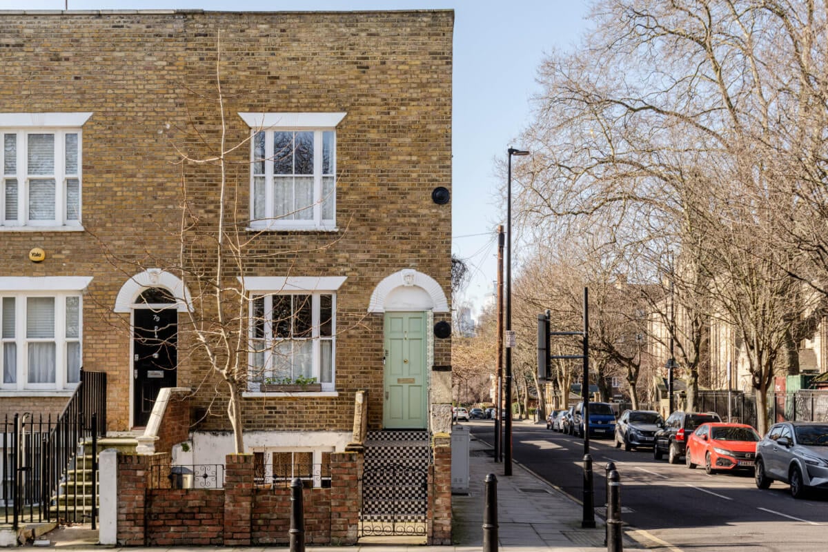 Color, Pattern, and Textures in a Renovated London Townhouse 20 exterior london home checkerboard stairs nordroom