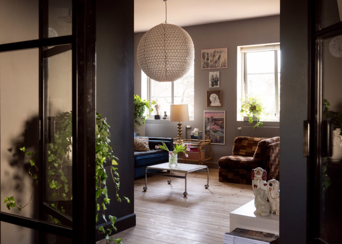 An Amazing Swedish House with Pink and Gray Rooms 20 first floor sitting room gray walls