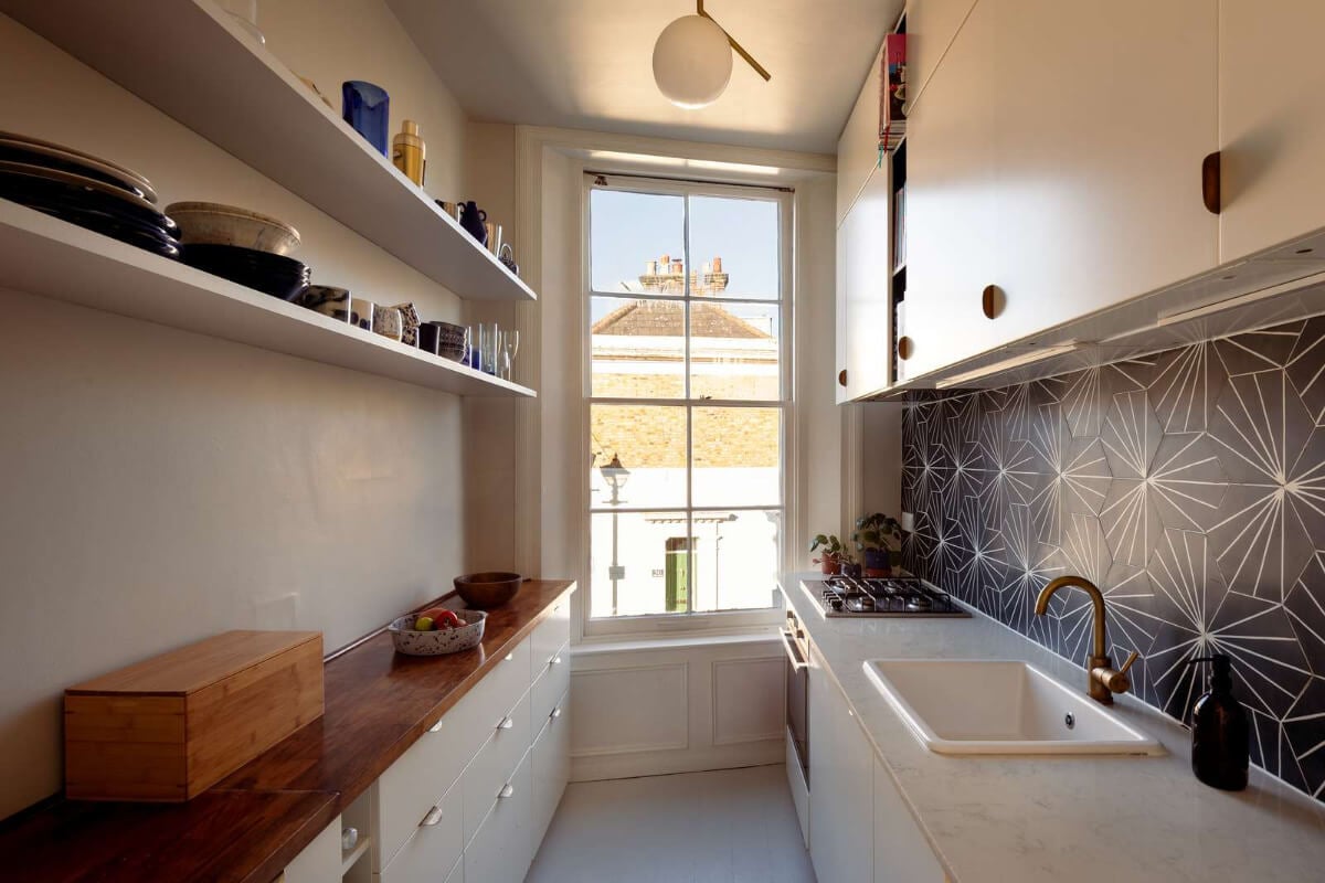 A Corner Apartment with Large Windows in a Former London Pub 6 galley kitchen large window