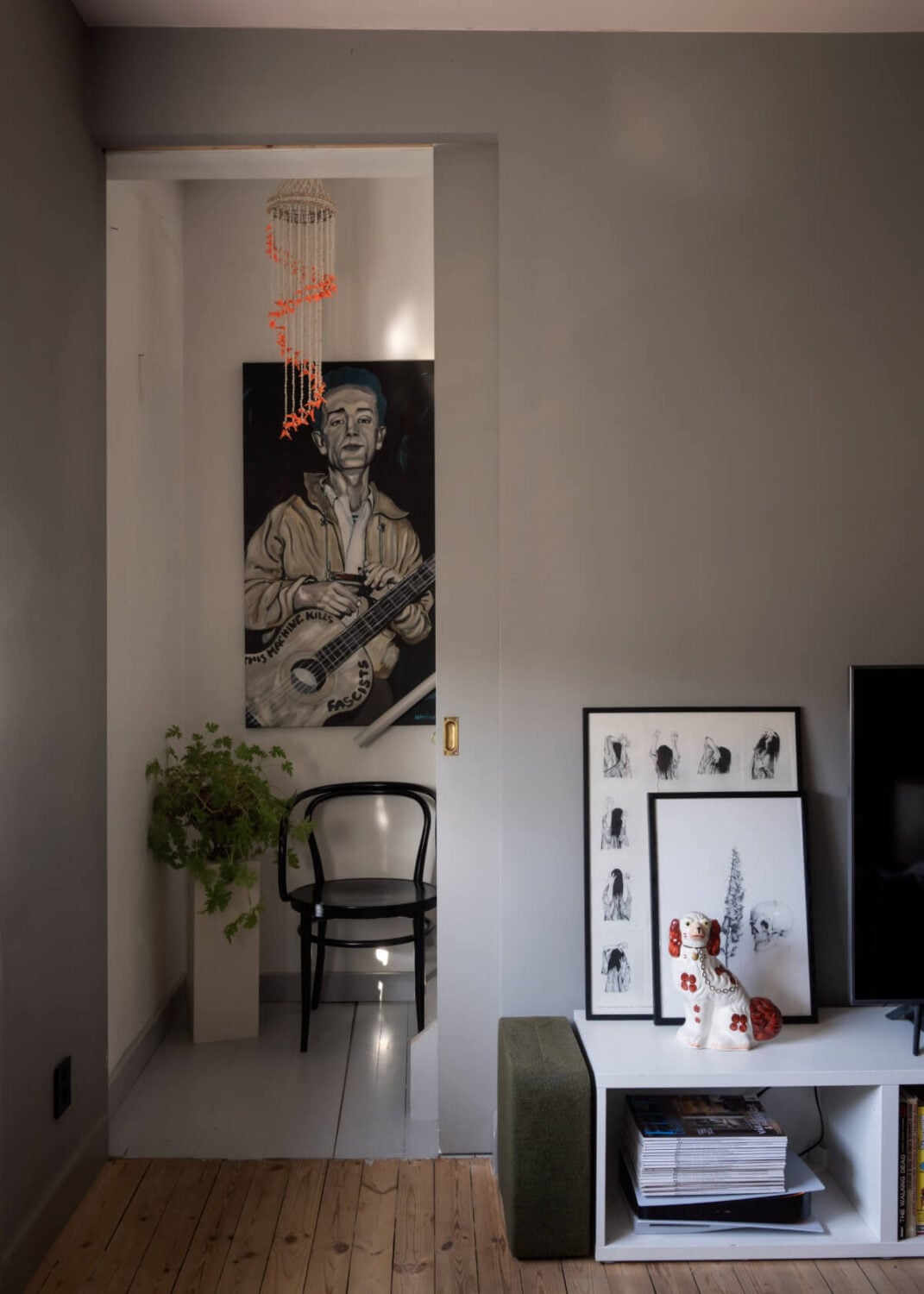 An Amazing Swedish House with Pink and Gray Rooms 30 gray pocket door staircase