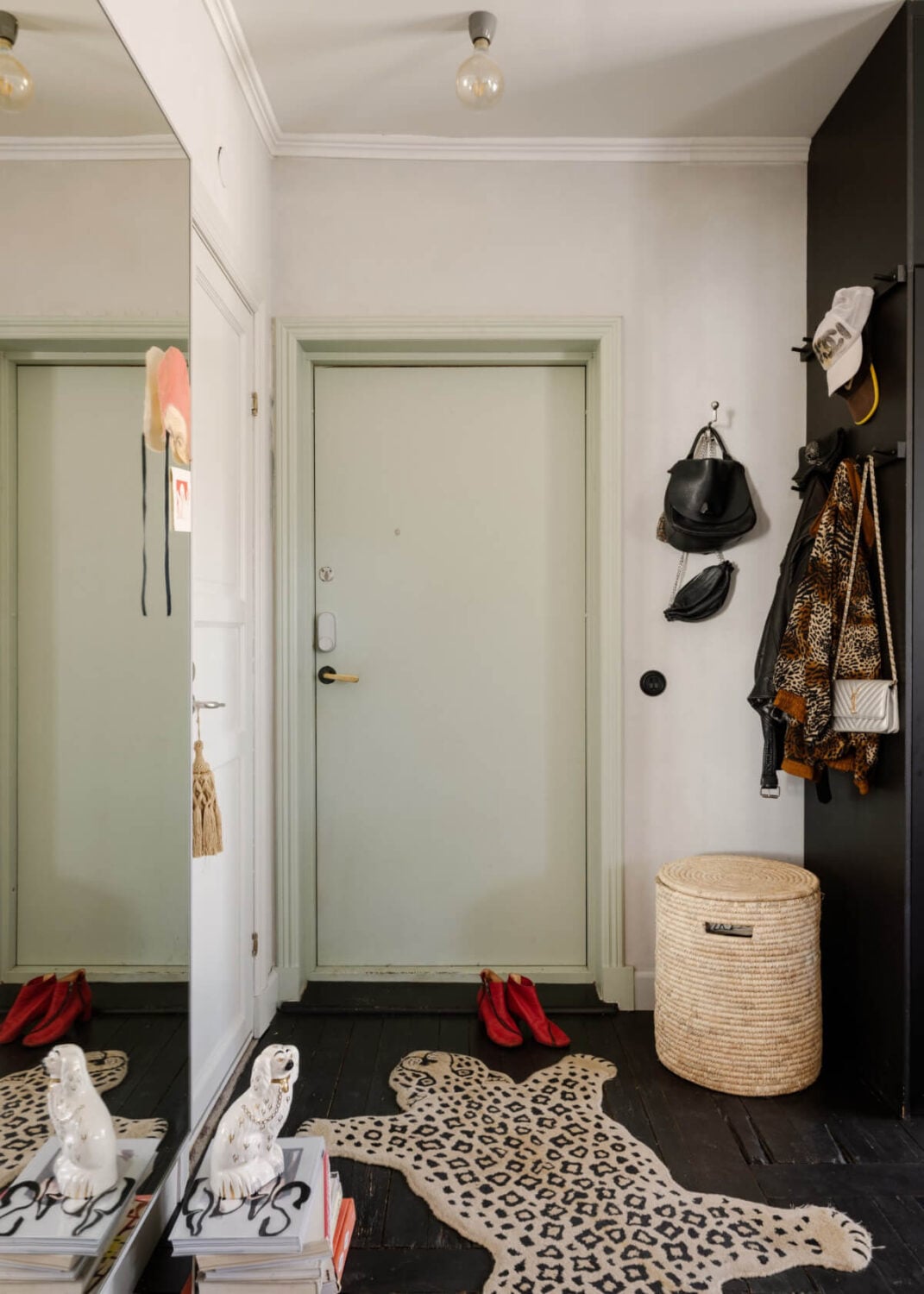 An Amazing Swedish House with Pink and Gray Rooms 33 hall black painted floorboards