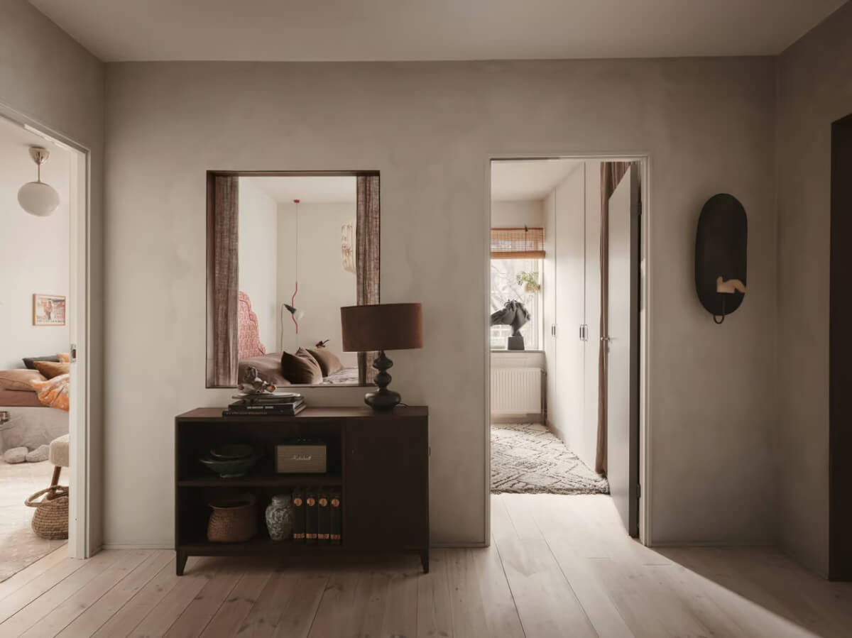 Limewash Walls in Muted Tones in a Swedish Apartment 11 hall-inner-window