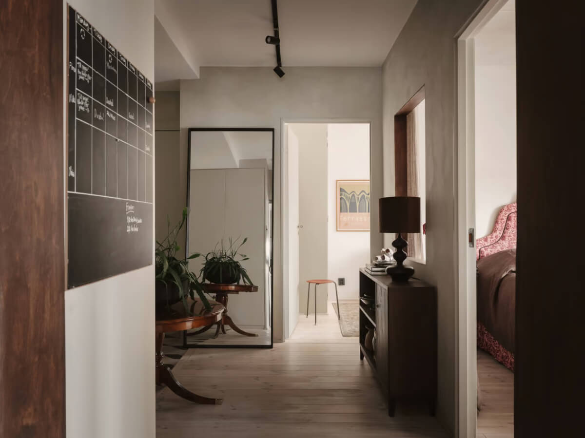 Limewash Walls in Muted Tones in a Swedish Apartment 18 hall large mirror
