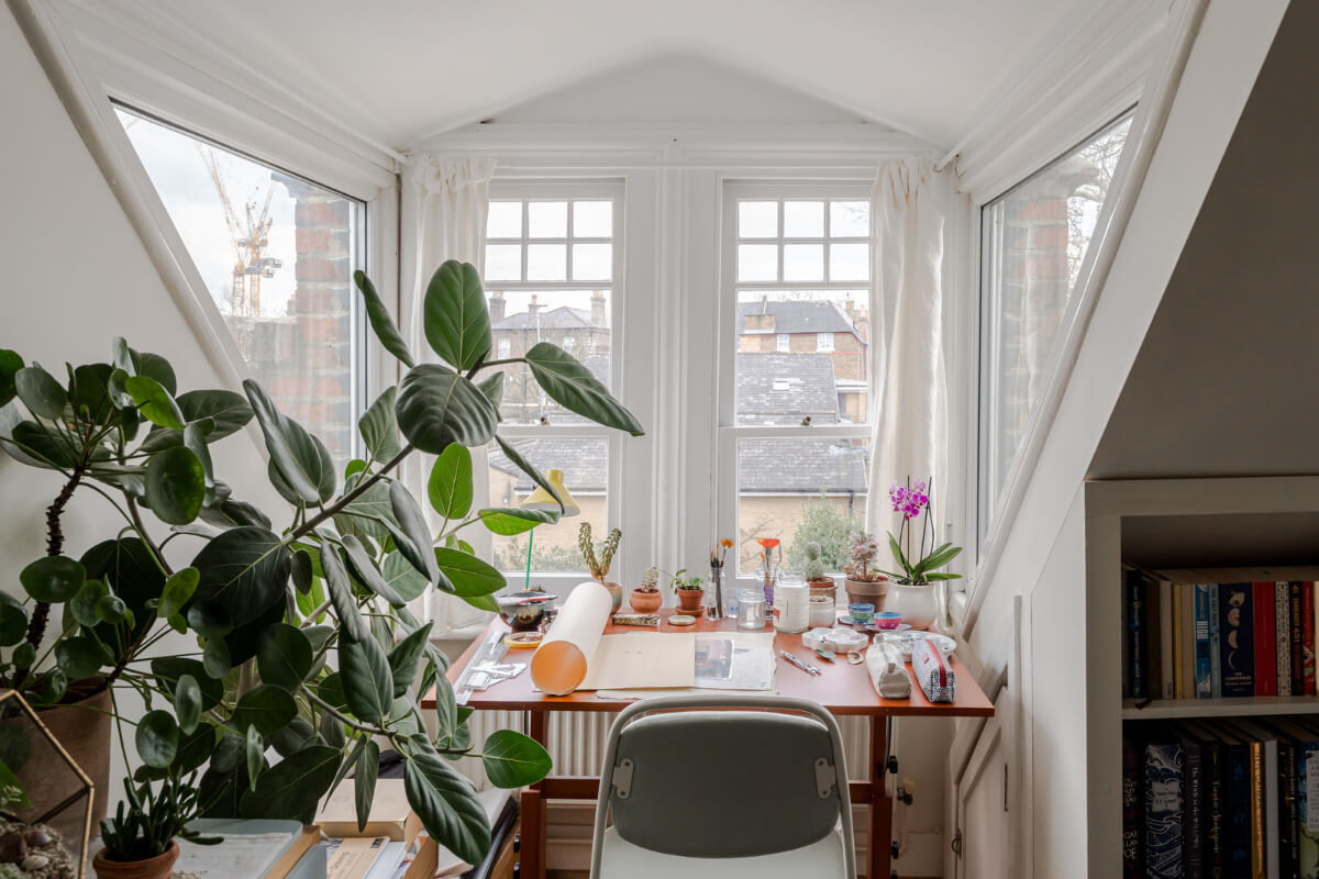 A Light-Filled London Attic Apartment with Cozy Nooks 11 home office dormer window
