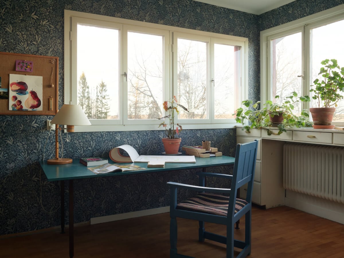 A Grand Family Home in a Former Swedish Doctor's Villa 23 home office large windows wallpaper