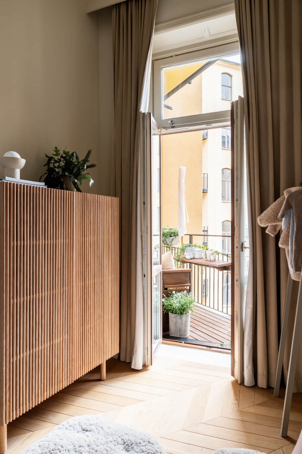 A Luxurious Stockholm Apartment with Period Features and a Blue Fireplace 20 kids bedroom wooden chevron floor balcony