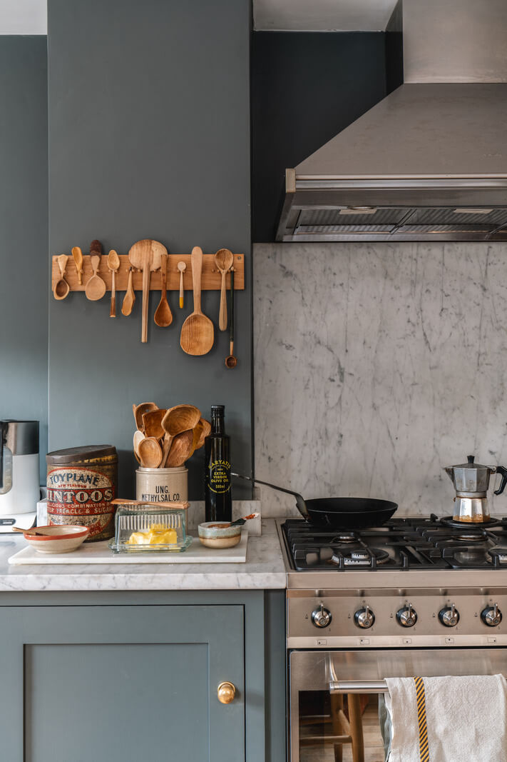 A Cozy Victorian Home Painted in Moody Blue and Gray Tones 14 kitchen detail
