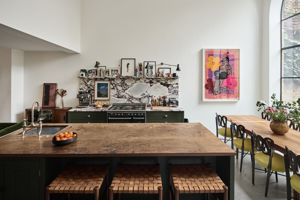 An Early Victorian House with a Unique Barrel-Vaulted Artist's Studio 2 kitchen island reclaimed laboratory countertop